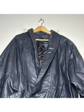 VTG Wilsons Leather Long  Men L Black Coat Jacket Biker Baggy Long Outerwear